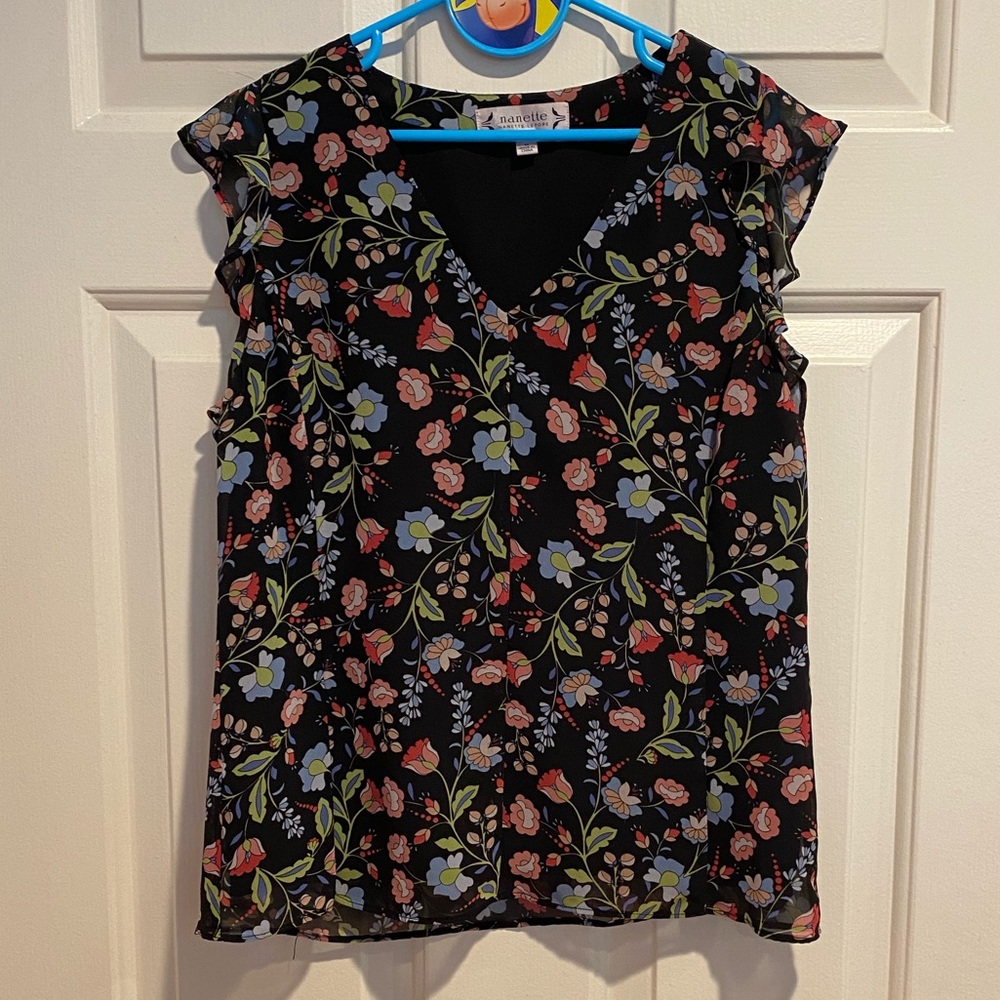 Floral Tank Top with Ruffled Sleeves